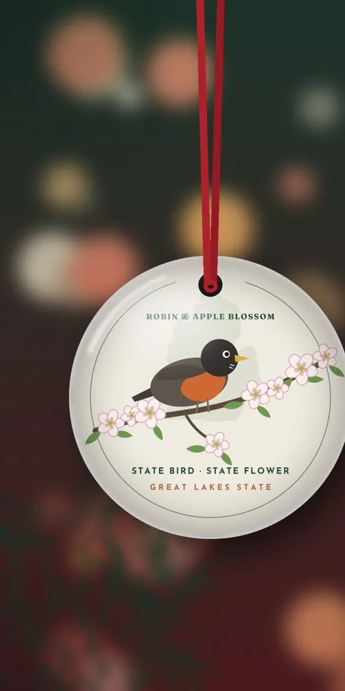Michigan Robin and Apple Blossom Ornament