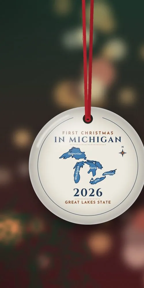 First Christmas in Michigan Ornament, Great Lakes Map