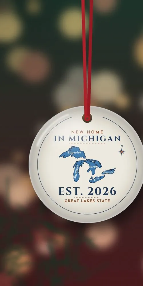 New Home in Michigan Ornament, Great Lakes Map