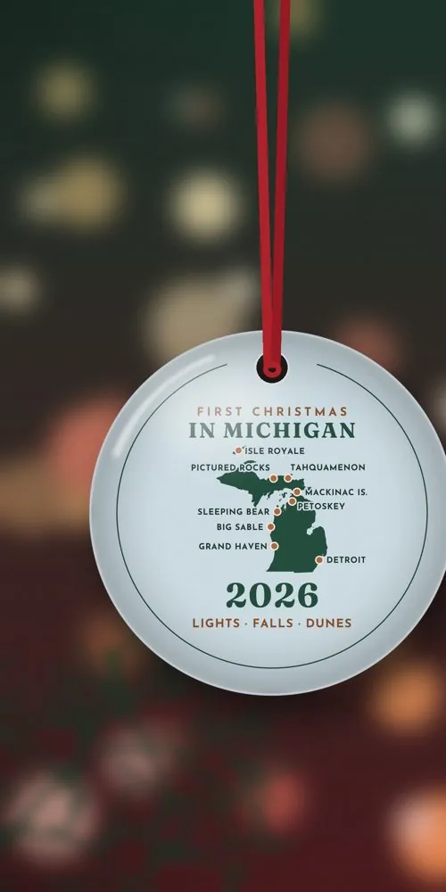 First Christmas in Michigan Ornament, Michigan Map